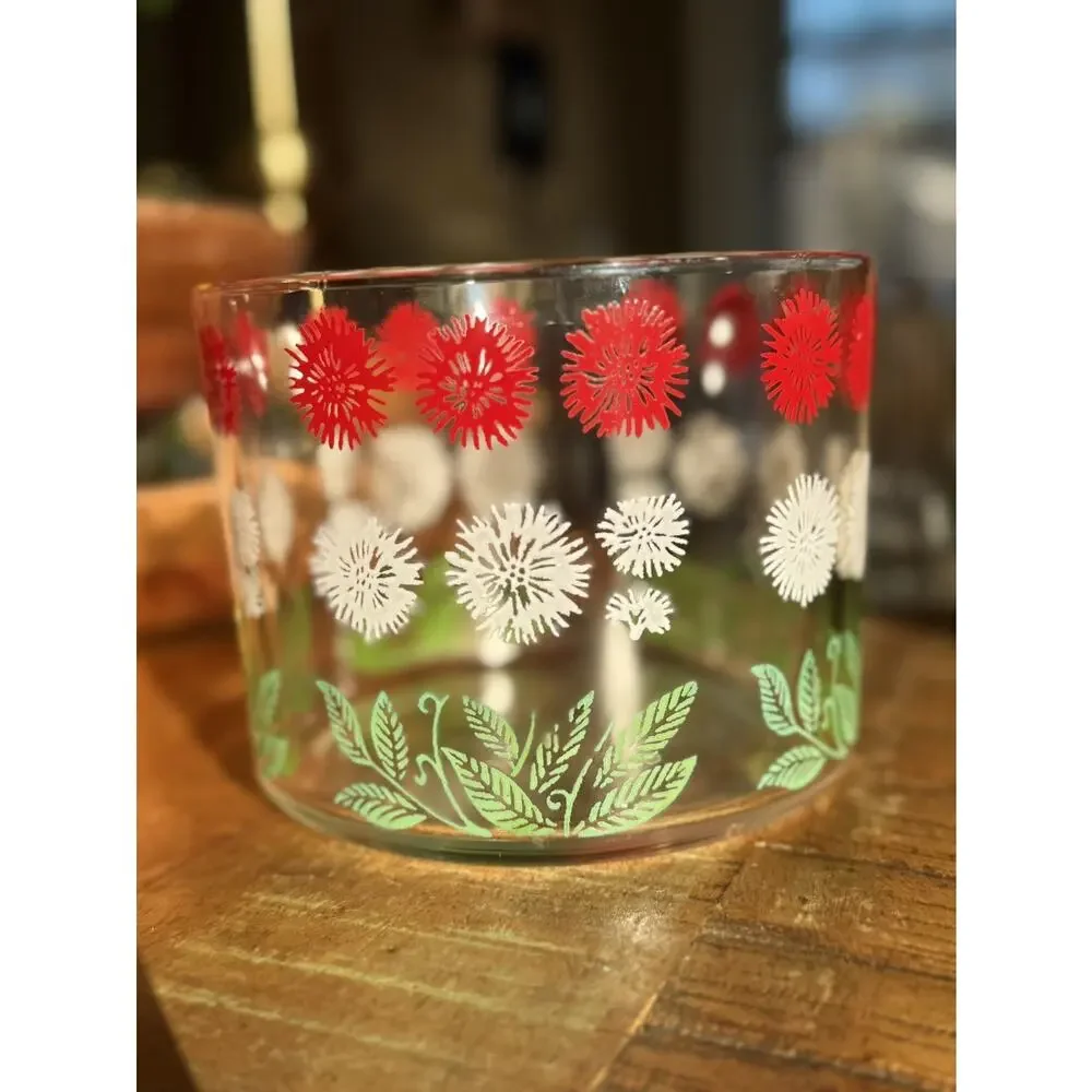 Hazel Atlas Vintage Glass Ice Bucket Clear Red White Green Excellent Floral